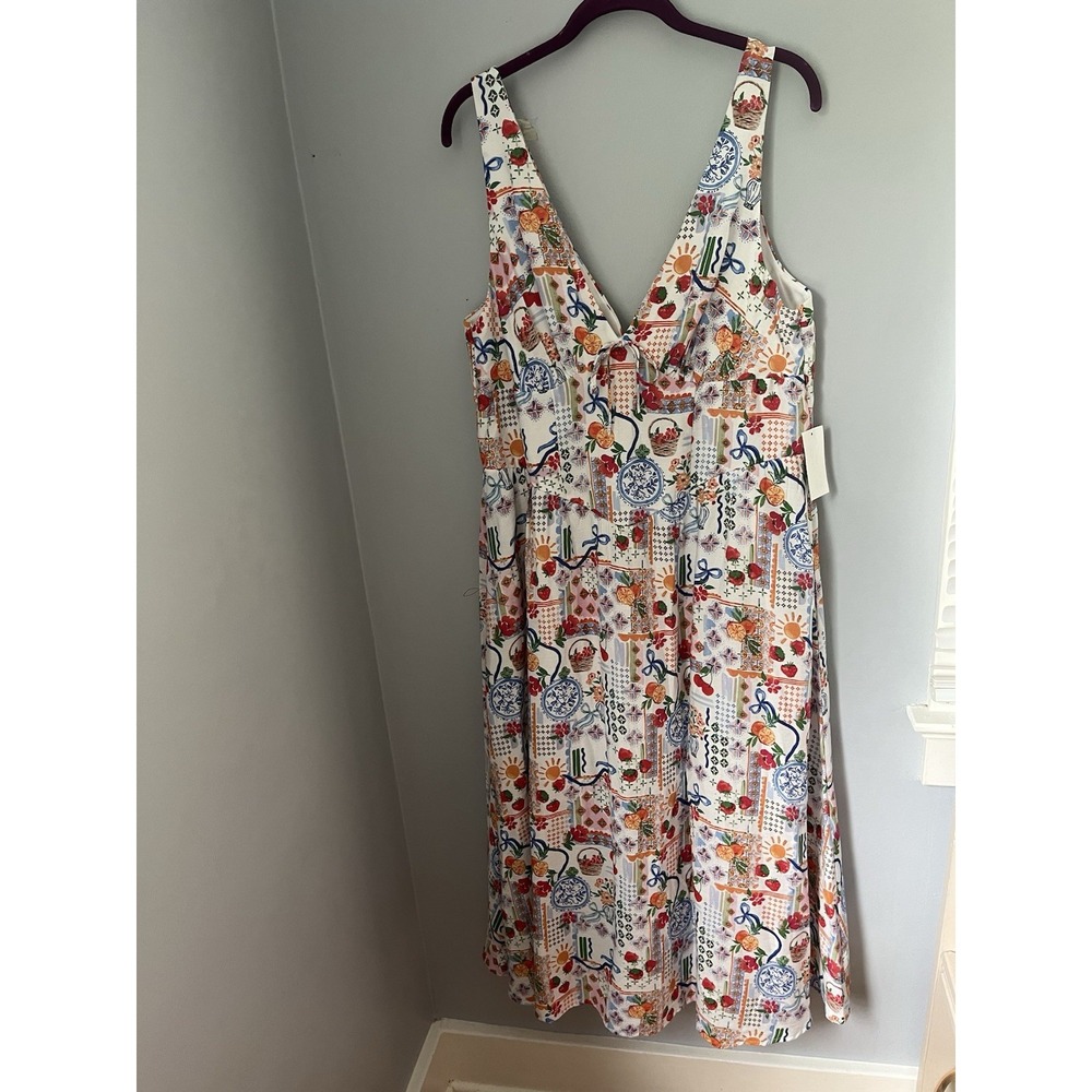 Midnight Doll Women's XL Midi Dress V-Neck Sleeveless Smocked Lined Floral